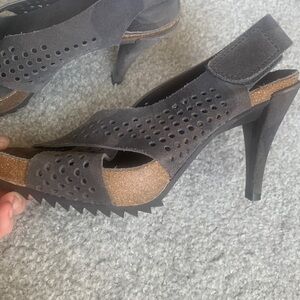 PEDRO Garcia Platform Sling Back Sandals Size 37 Perforated Suede Heels